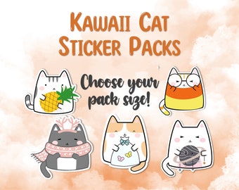 Kawaii cat sticker packs, Cute cat sticker, Surprise pack stickers, Kawaii sticker bundle, Colorful kawaii stickers, Stickers for cat lovers