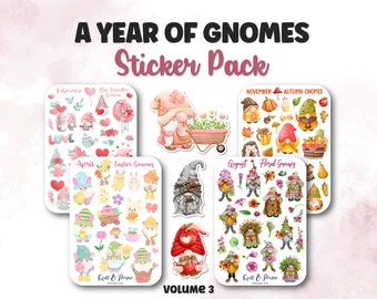 Gnome sticker sheet bundle, Spring gnome stickers, Easter gnome stickers, Gnome planner stickers, Cute stickers set, Summer gnome sticker