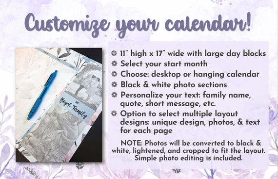 Personalized Photo Calendar, 2024 Family Desk Calendar, 11x17 Calendar,  Custom Family Calendar, Photo Calendar 2024, Hanging Family Calendar - Etsy