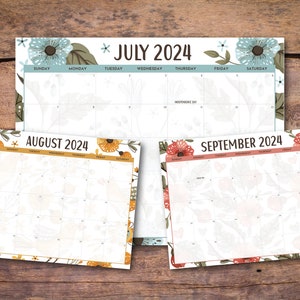 Boho desk calendar 2024-2025, Floral 8.5 x 11 calendar, Pretty calendar pad 2025, Small desktop calendar, Colorful floral 18 months calendar