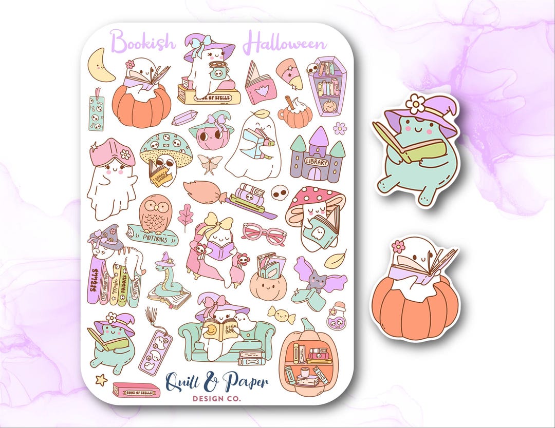 Bookish Halloween Sticker Sheet, Cute Bookish Stickers, Halloween Ghost ...