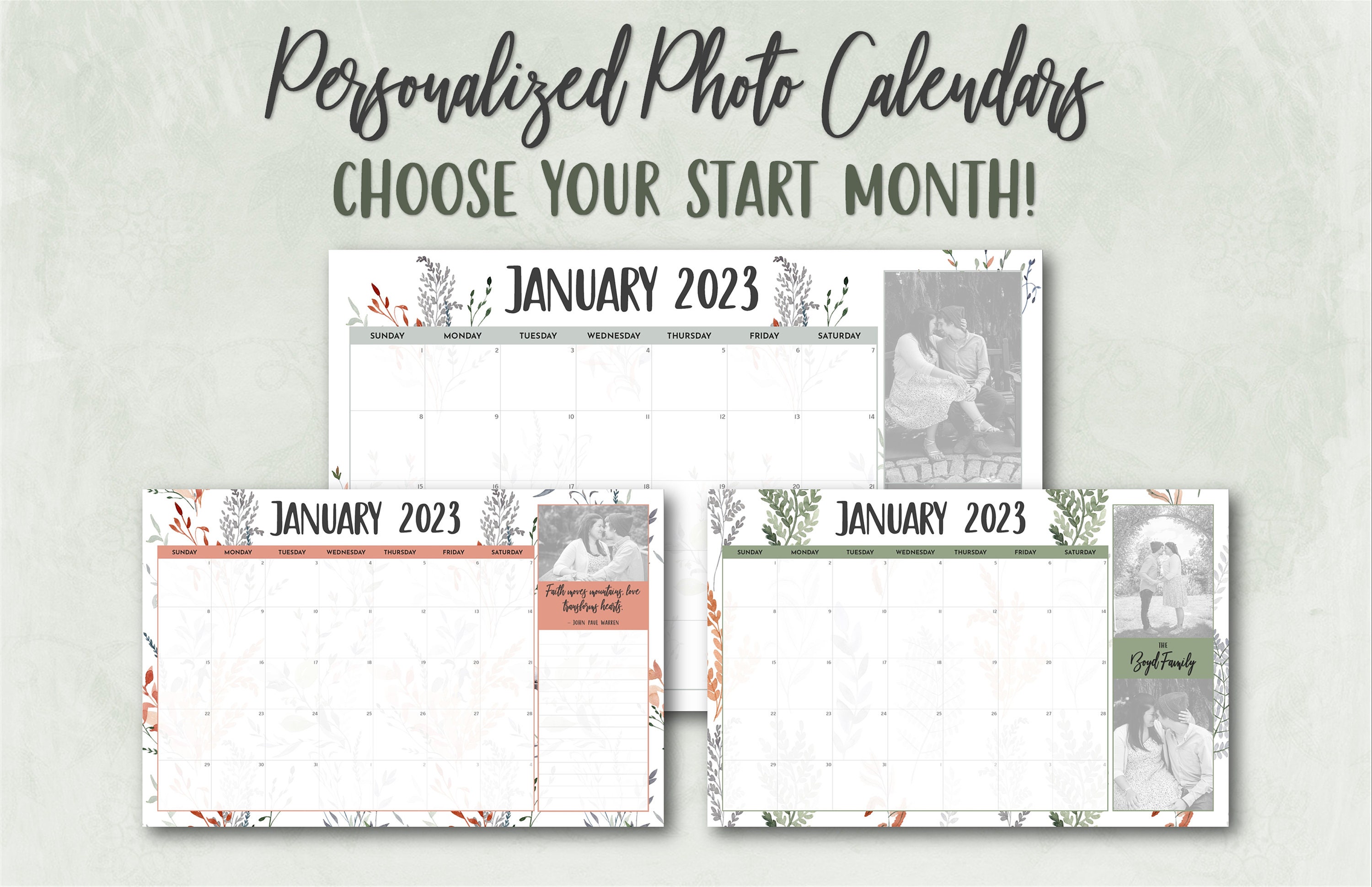 2024 Custom Photo Calendar, Botanical Calendar 11x17, Custom Family Calendar,  2024 Calendar, Photo Calendar 2024, Hanging Family Calendar - Etsy