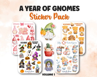 Gnome sticker sheet pack, Easter gnome stickers, Spring gnome stickers, Gnome planner stickers, Cute stickers set, Summer gnome sticker