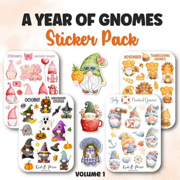 Gnome sticker sheet pack, Easter gnome stickers, Spring gnome stickers, Gnome planner stickers, Cute stickers set, Summer gnome sticker