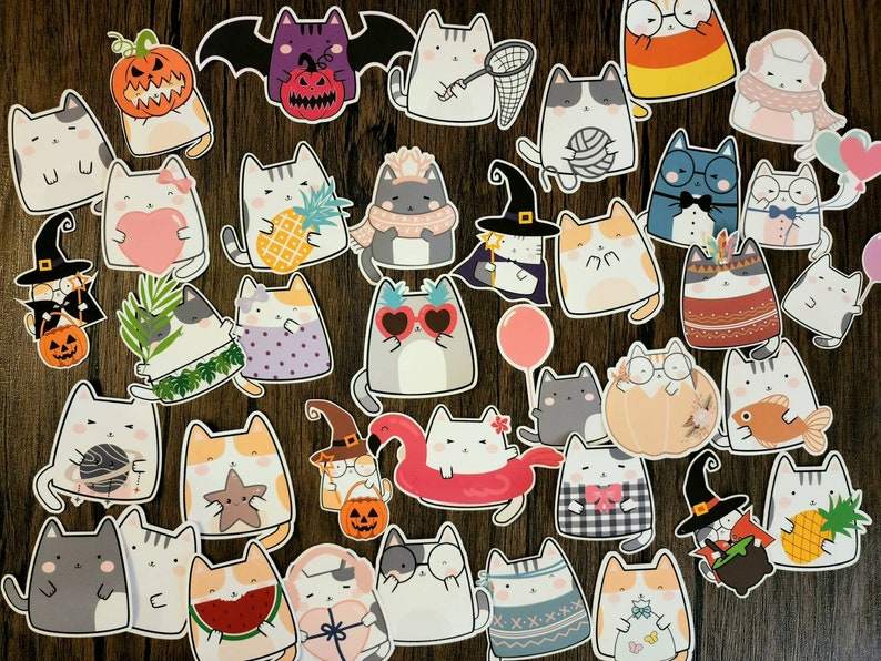 Kawaii cat sticker packs, Cute cat sticker, Surprise pack stickers, Kawaii sticker bundle, Colorful kawaii stickers, Stickers for cat lovers image 3