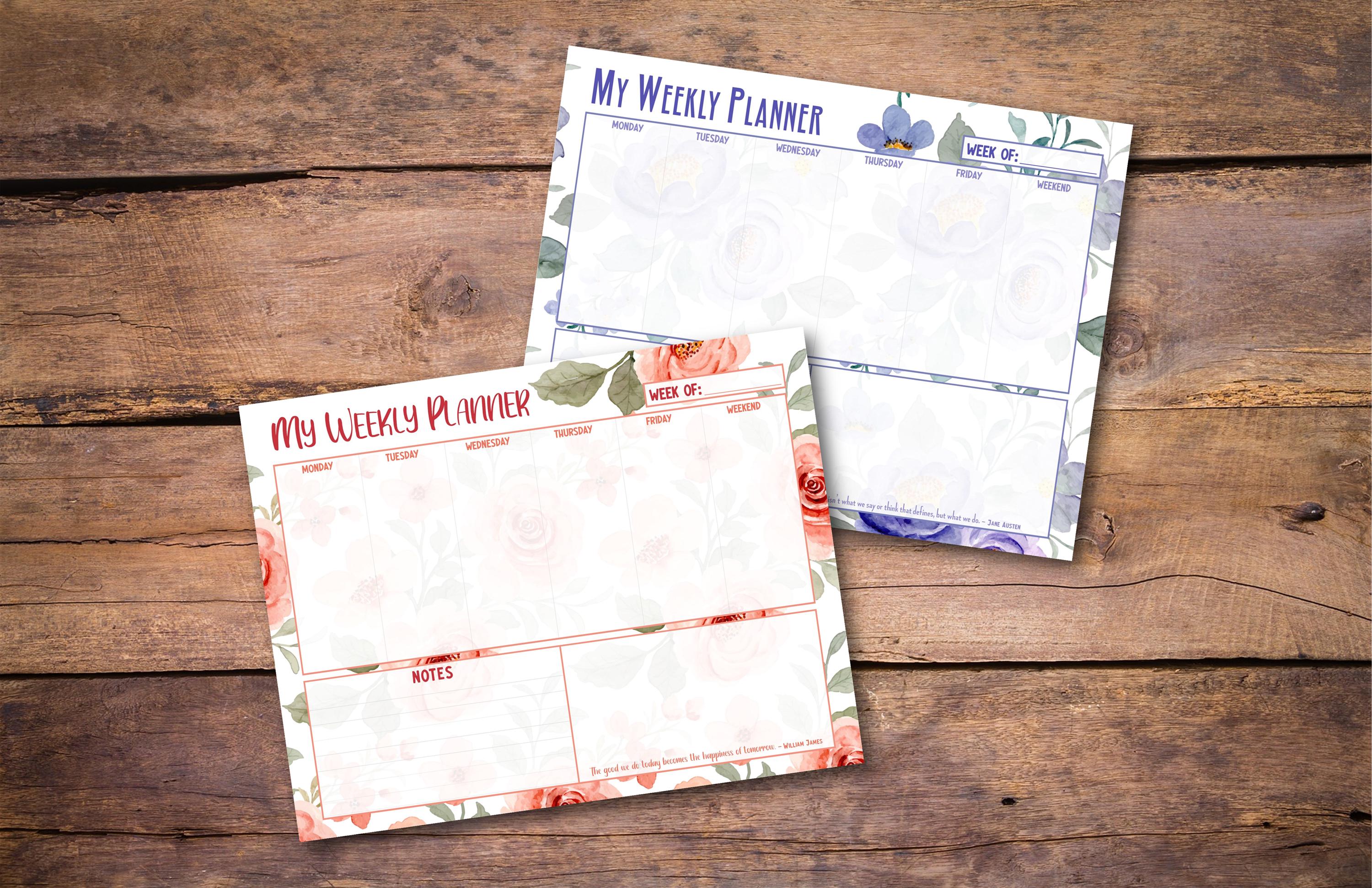 Floral Weekly Planner Desk Pad: Custom Notepad (11x17 or 8.5x11) - Etsy