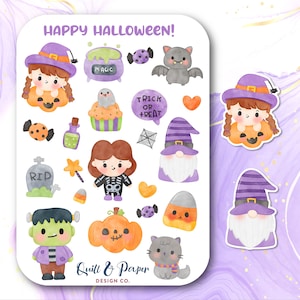 Cute Halloween sticker sheet, Kawaii Halloween stickers, Pumpkin stickers, Halloween scrapbooking stickers, Halloween planner stickers cute