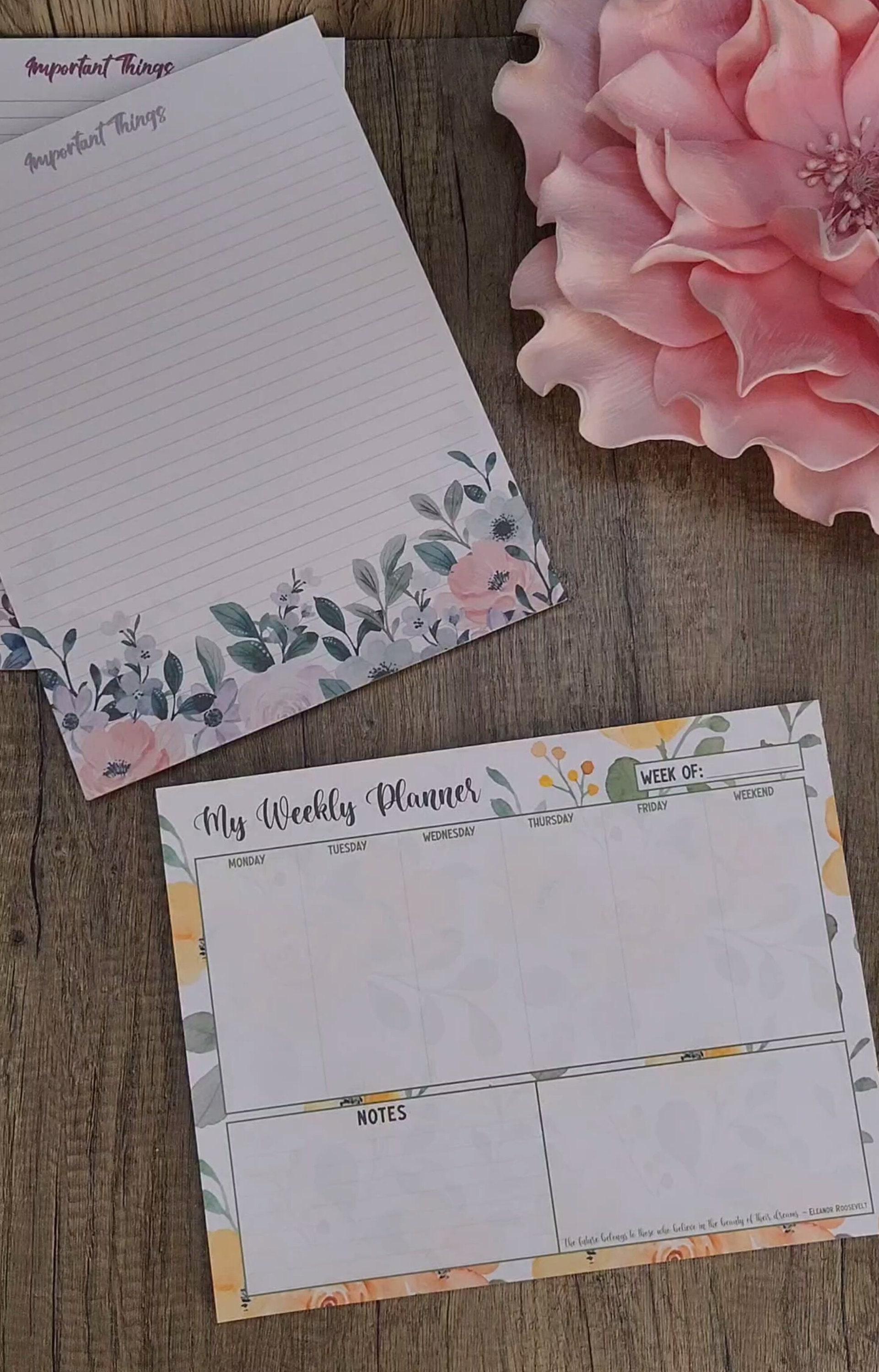 Floral Weekly Planner Desk Pad: Custom Notepad (11x17 or 8.5x11) - Etsy