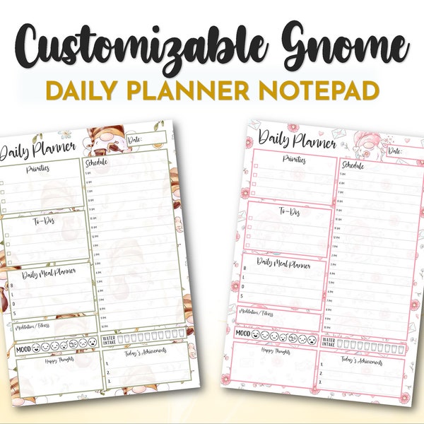 Custom gnome daily planner notepad, Productivity planner with gnomes, Cute daily agenda book, Day planner with gnomes, Cute gnome notepad