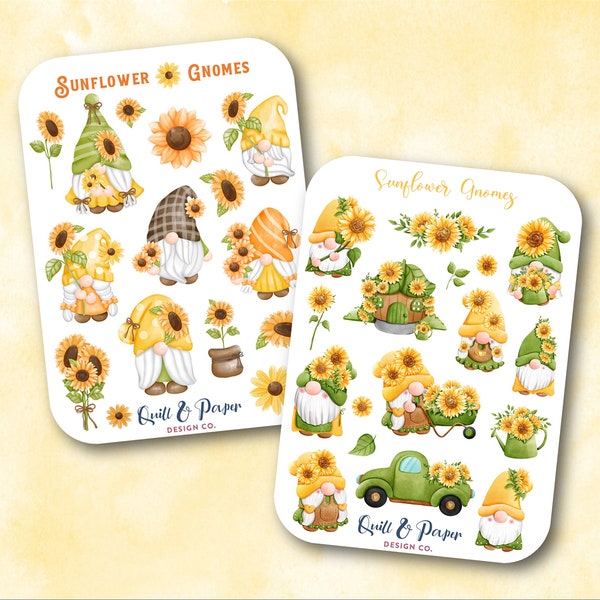 Sunflower Gnome Sticker Sheet: Planner Stickers