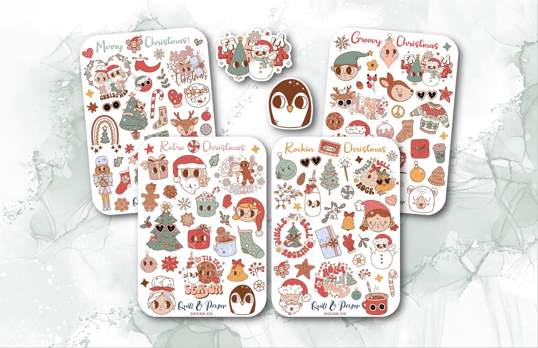 Retro Christmas Sticker Sheets: Groovy Holiday Stickers - Etsy