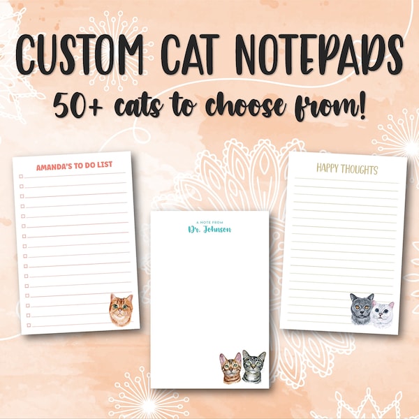 Custom cat face notepad, Cat stationery set, 3x5 notepad, 4x6 notepad, 5x7 notepad, Customized cat gift, Gift for cat lover, Cat gift set