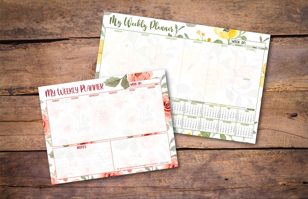 Floral Weekly Planner Desk Pad, Custom Weekly Planner Notepad, Large