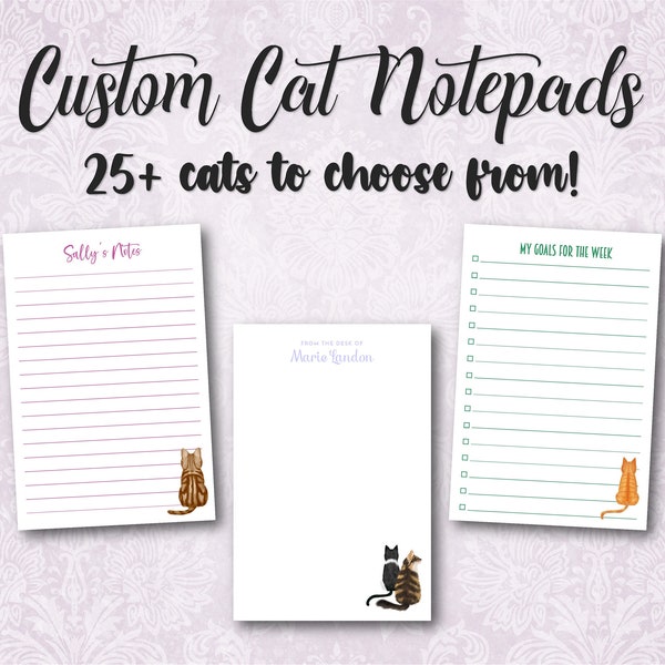 Personalized cat notepad, Cat stationery set, Custom kitty notepad, 4x6 notepad lined, 5x7 notepad, Customized cat gift, Gift for cat lover