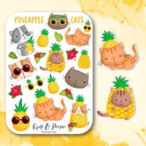 Pineapple Cats Sticker Sheet: Kawaii Planner Stickers