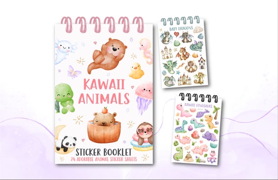 Kawaii Animals Sticker Booklet, Cute Animal Sticker Sheets, Animal Planner  Stickers Bundle, Cute Sticker Book, Reusable Sticker Book 