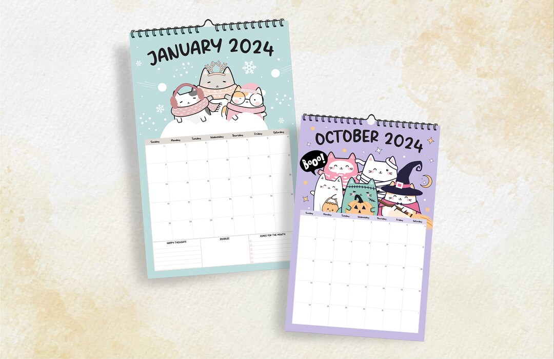 Kawaii Cat Wall Calendar 2025, Large Wall Calendar With Cats