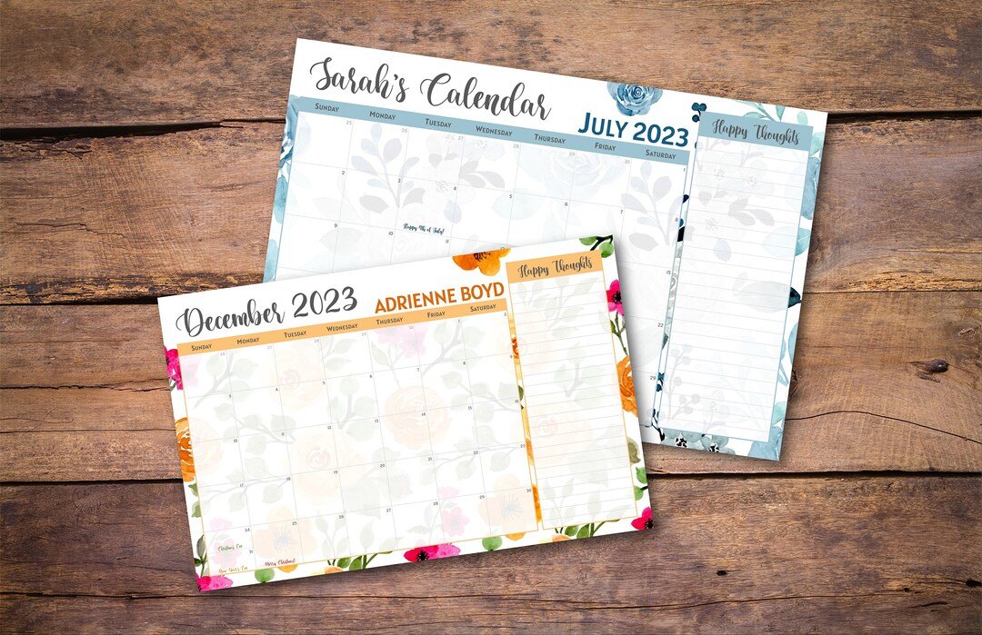 Personalized Floral Calendar, Pretty Desk Calendar 2024, Custom Desk