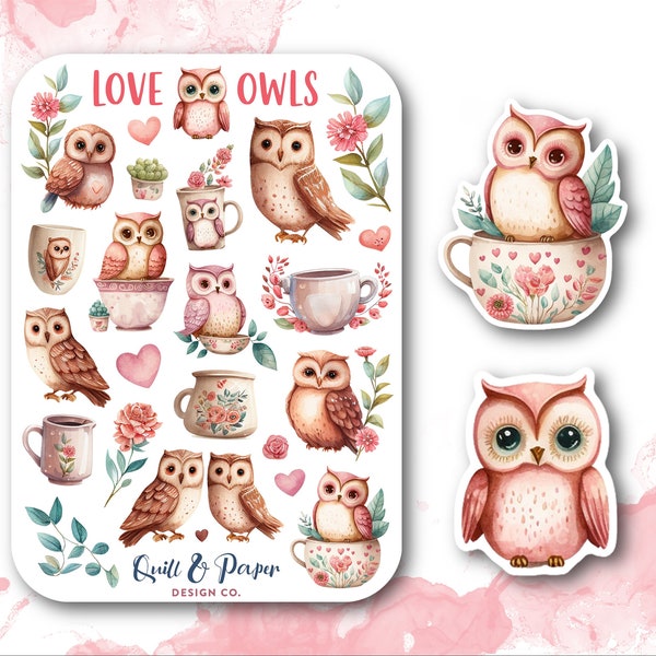 Love owls sticker sheet, Cute Valentine's Day stickers, Valentine's day owls, Adorable owl stickers for Valentines, Owl planner stickers