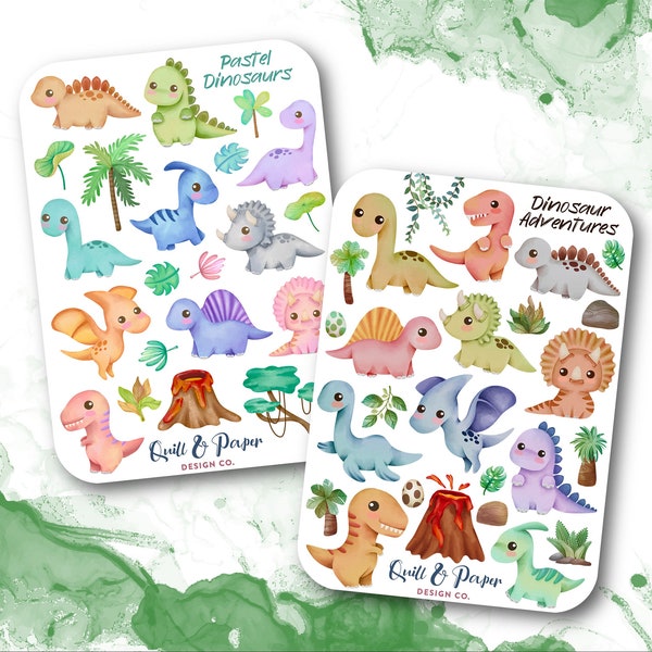 Dinosaurs sticker sheet, Kawaii dinosaur stickers, Fantasy stickers cute, Colorful dinosaur planner stickers, Dinosaur stickers for kids