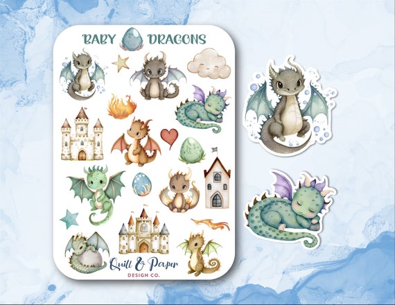 Baby Dragon Sticker Sheet, Cute Dragon Stickers, Fantasy Stickers