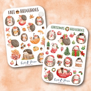 Cute hedgehog sticker sheets, Hedgehog sticker pack, Fall hedgehog stickers, Hedgehog gifts for kids, Christmas hedgehog woodland stickers