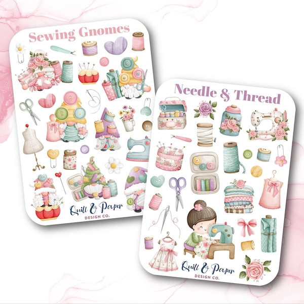 Sewing sticker sheets, Cute sewing stickers for journal, Sewing kit sticker set, Pretty stickers for seamstress, Vintage sewing stickers