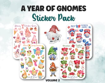 Year of gnomes sticker pack, Gnome planner stickers, Easter gnome stickers, Spring gnome stickers, Cute stickers set, Summer gnome sticker
