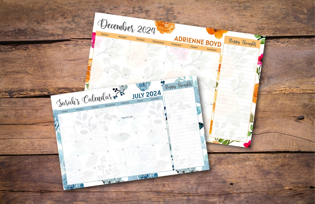 Personalized Floral Calendar 20242025, Pretty Desk Calendar, Custom