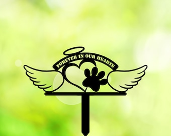 Forever In Our Hearts Pet Memorial Gift SVG, Garden And Grave Marker Stake, Angel Wings With Heart, Loss Of Dog Or Cat, Digital Download