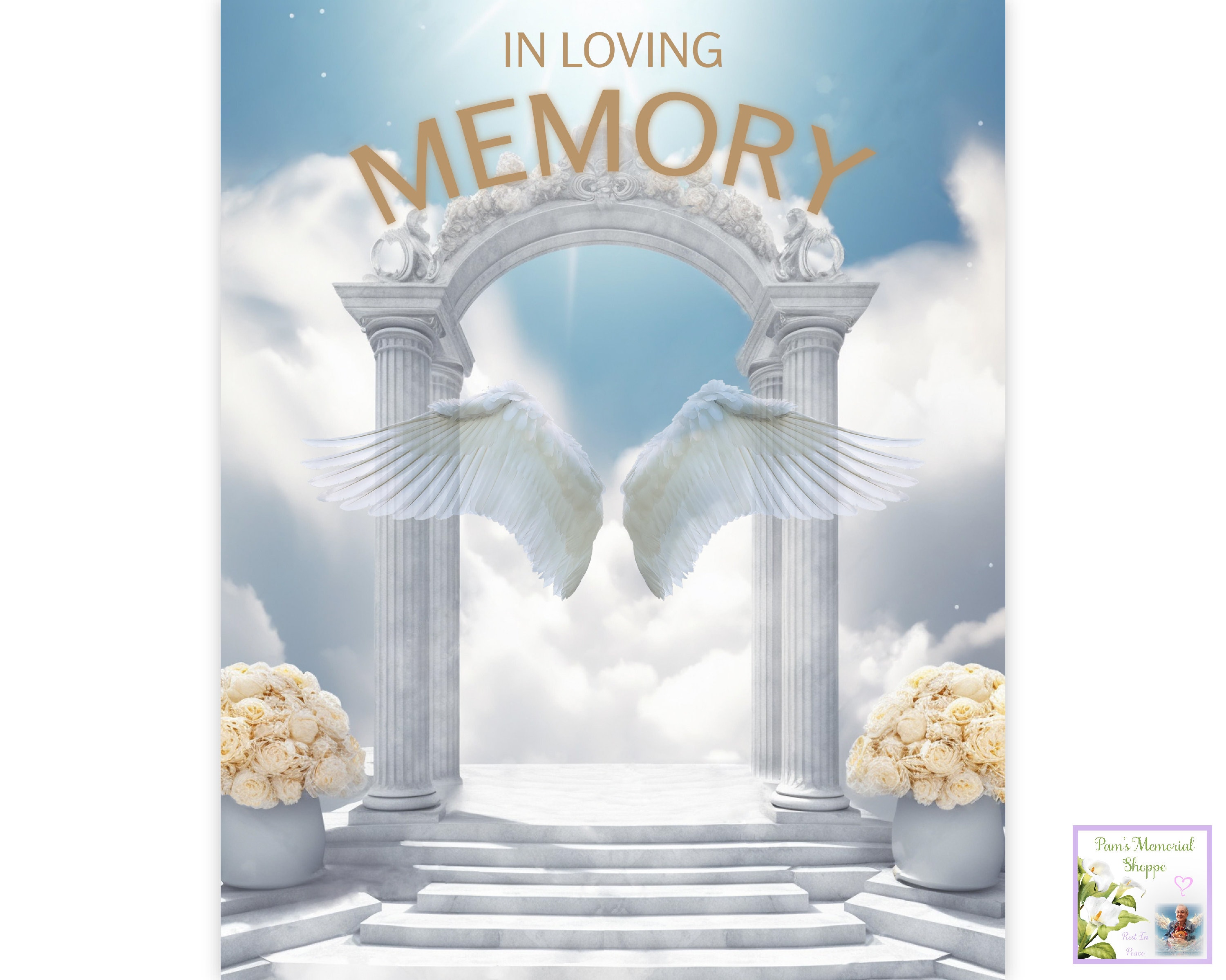 In Loving Memory PNG, Heavens Gate, Cloudy Sky Memorial Background