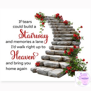 Si des larmes pouvaient construire un escalier SVG, en mémoire d'un amoureux, escalier en pierre de fleurs rouges, perte d'un être cher, programme de funérailles, téléchargement numérique