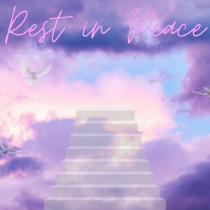 Rest In Peace PNG, In Loving Memory, Pink And Purple, Memorial Heaven Background, Stairs to Heaven, White Doves, DIY Image, Digital Download