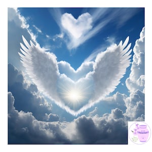 Heaven Memorial Image with Heart Angel Wings And Cloud, Ray Of Light, In Loving Memory, Sublimation Image, Never Forgotten, Digital Download