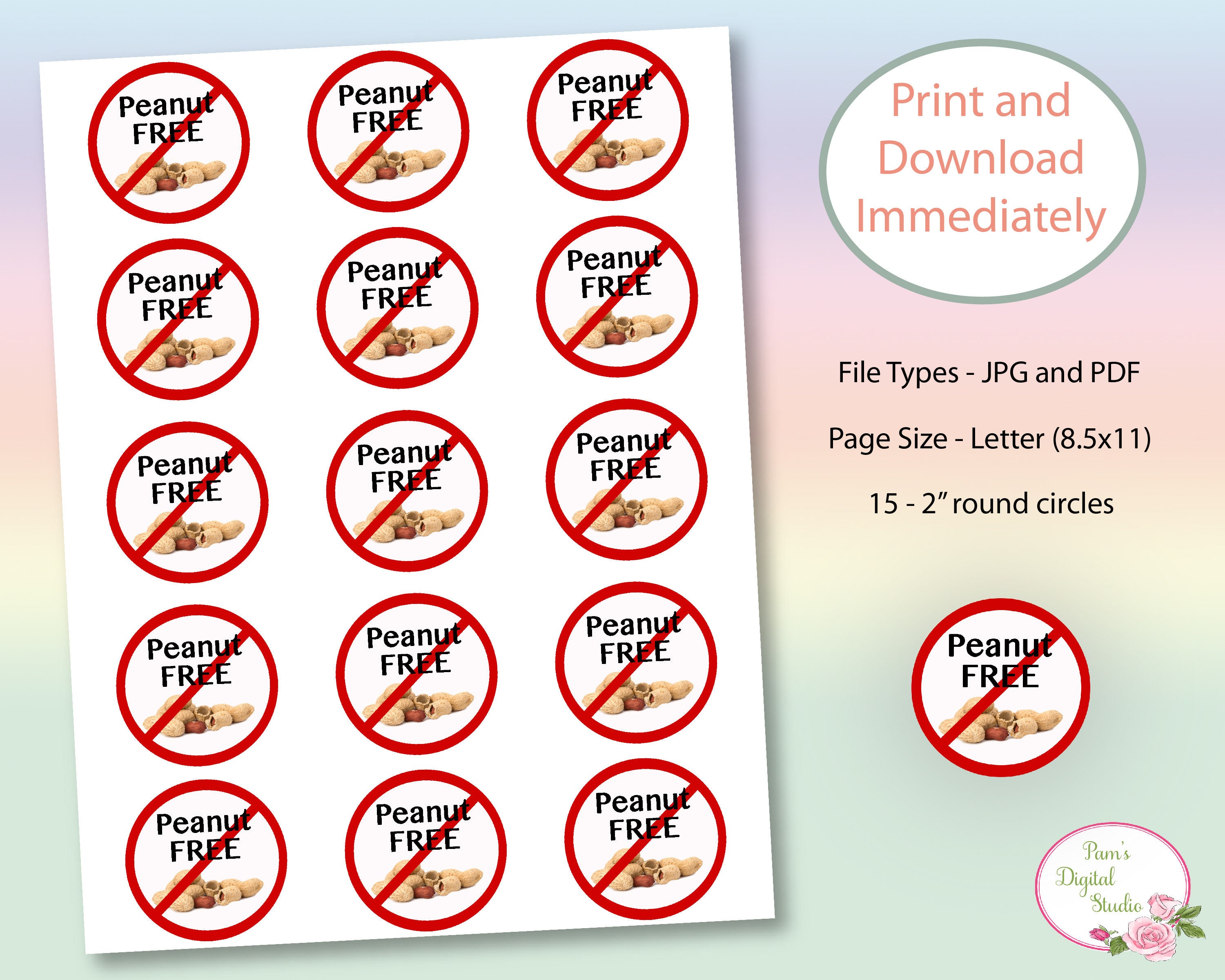 Peanut Food Allergy Sticker Peanut Free Label Nut Allergy | Etsy