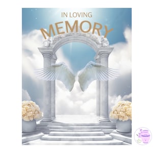 In Loving Memory PNG, Heavens Gate, Cloudy Sky Memorial Background, Stairs to Heaven, Funeral Service, Angel Wings, Digital Download