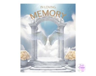 In Loving Memory PNG, Heavens Gate, Cloudy Sky Memorial Background, Stairs to Heaven, Funeral Service, Angel Wings, Digital Download
