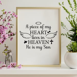 Un morceau de mon coeur vit dans le ciel SVG, il est mon fils, souvenir affectueux, citation ange, sympathie deuil, perte d'un fils, téléchargement numérique