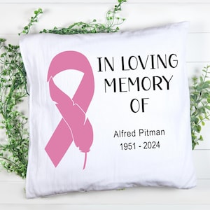 En souvenir d'amour ruban rose SVG, ruban de sensibilisation au cancer du sein avec plume, cadeau commémoratif personnalisé, perte d'un être cher, téléchargement numérique
