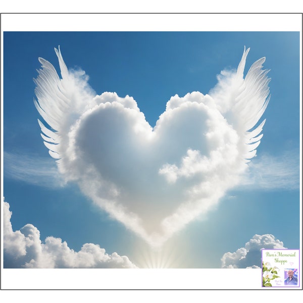 Memorial Image With Wings And Cloud Heart, DIY Design, In Loving Memory, Never Forgotten, Sympathy Gift, Loss Of Loved One, Digital Download