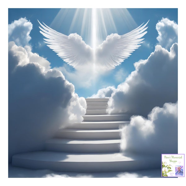 In Loving Memory PNG, Memorial Background, Stairway To Heaven, Angel Wings, Ray Of Light, Memorial Gift, Funeral Service, Digital Download