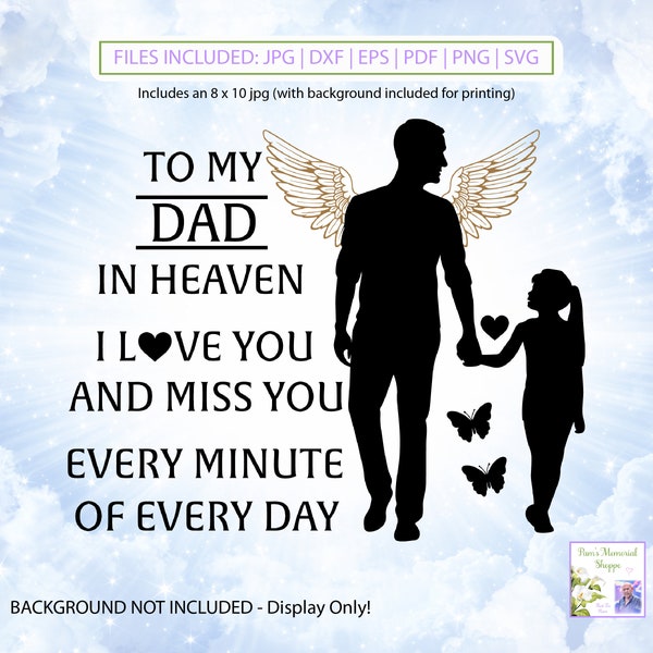 To My Dad In Heaven, Miss You, From Your Daughter, In Loving Memory, Forever In My Heart, Memorial Quote, Loss Of Father, Digital Download