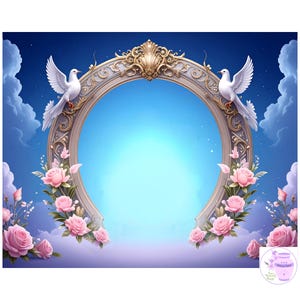 Fundo Memorial com Pombas, Flores Rosa e Céu Azul com Nuvens, Programa Funerário, Perda de Ente Querido, Em Memória Amorosa, Download Digital