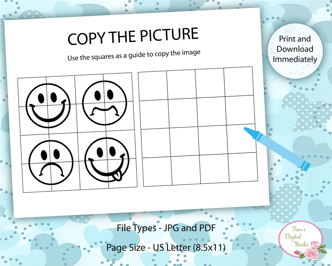 How To Draw Tracing Worksheet Draw The Faces Kids Etsy