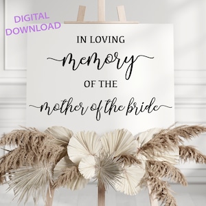 Panneau imprimable minimaliste pour l'amour de la mémoire, mère de la mariée, cérémonie de mariage, êtres chers au paradis, mariage commémoratif, téléchargement numérique