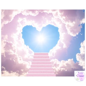 Pink Cloud Heart Memorial Image With Stairs And Ray Of Light PNG, In Loving Memory, Heaven Sympathy Gift, Never Forgotten, Digital Download