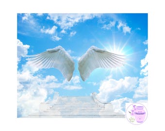 In Loving Memory PNG, Memorial Heaven Background, Stairs to Heaven, Angel Wings, Design With and Without Wings, DIY Image, Digital Download