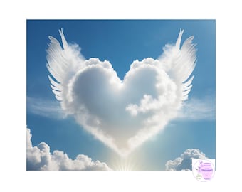 Memorial Image With Wings And Cloud Heart, DIY Design, In Loving Memory, Never Forgotten, Sympathy Gift, Loss Of Loved One, Digital Download
