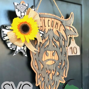 Highland Cow Door Hanger Digital Cut file