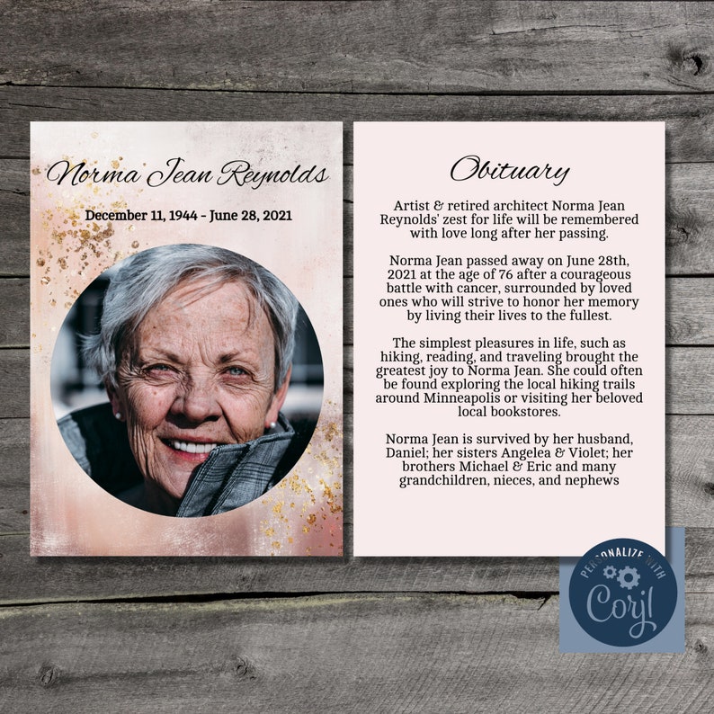 Editable Funeral Obituary/prayer Card I Obituary Template I Etsy